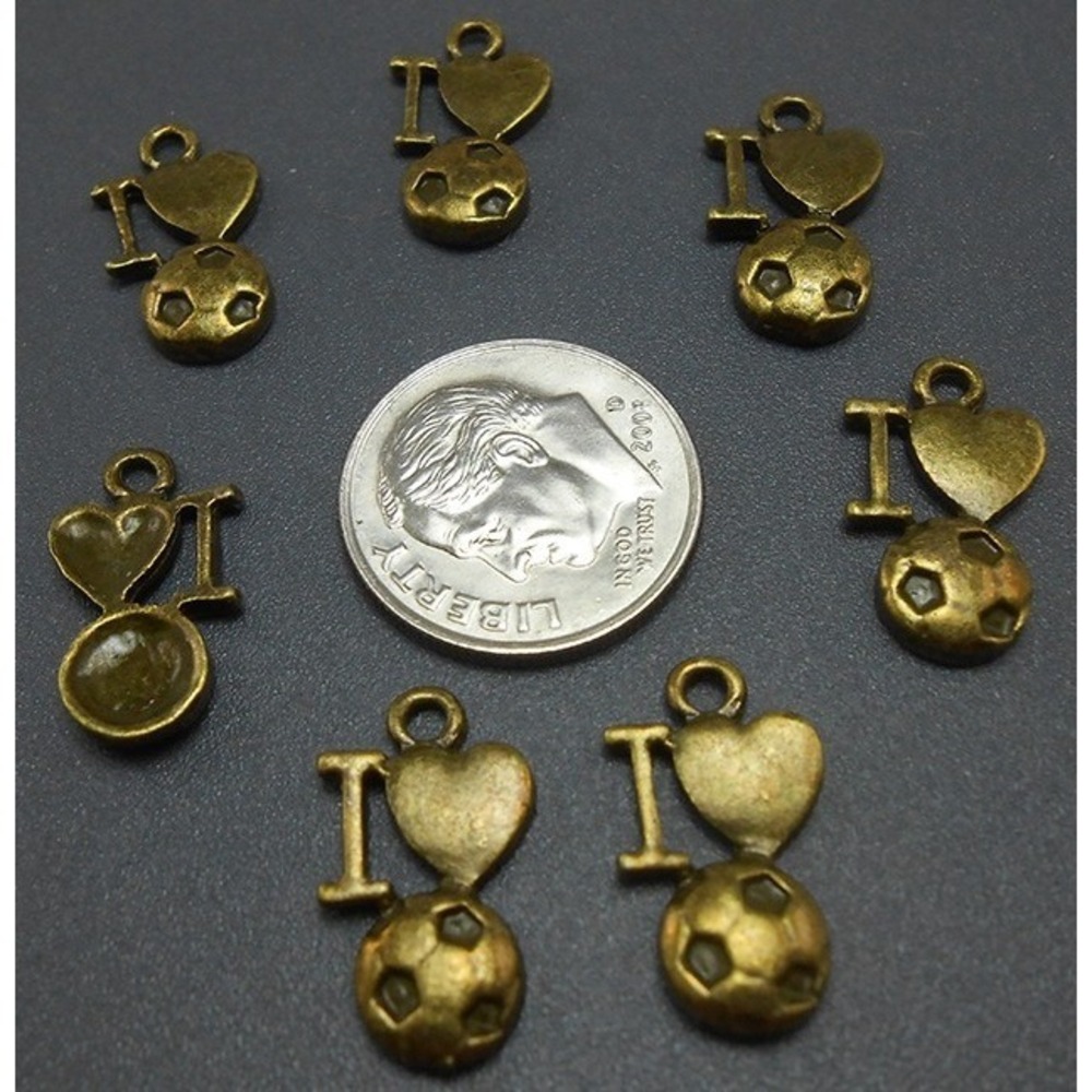10pcs I Love‎ Soccer Charms, jewelry making supplies - Picture 2 of 2